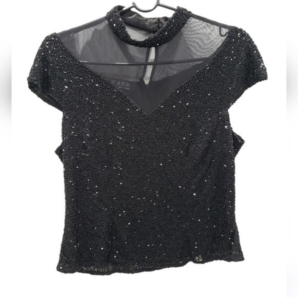 JKARA - Sequin Top | Illusion V-neck | Turtleneck